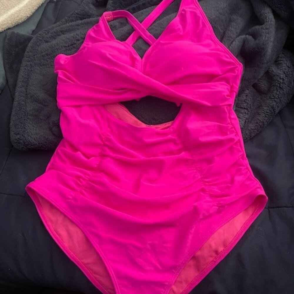 BRAND NEW - Neon Pink One Piece Tummy Control Bathing Suit